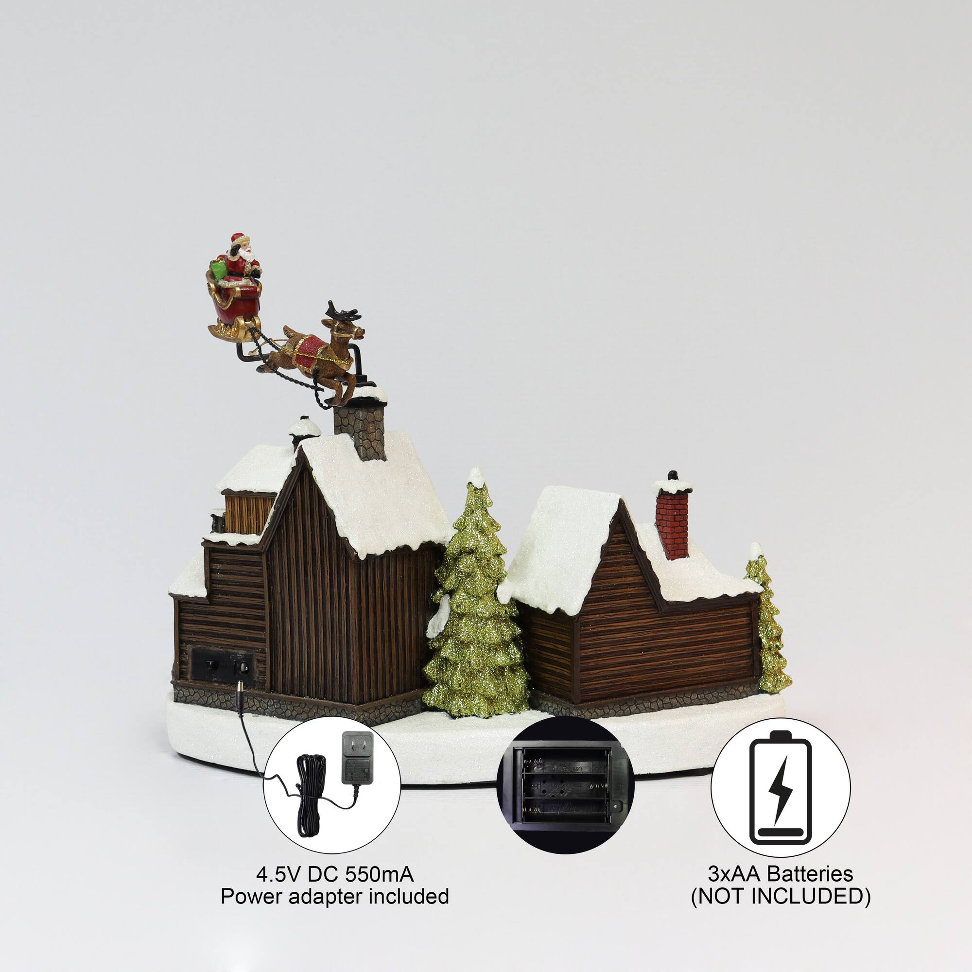 Moments in Time 10.63” Animated Santa with Reindeer Flying Over Homes Décor